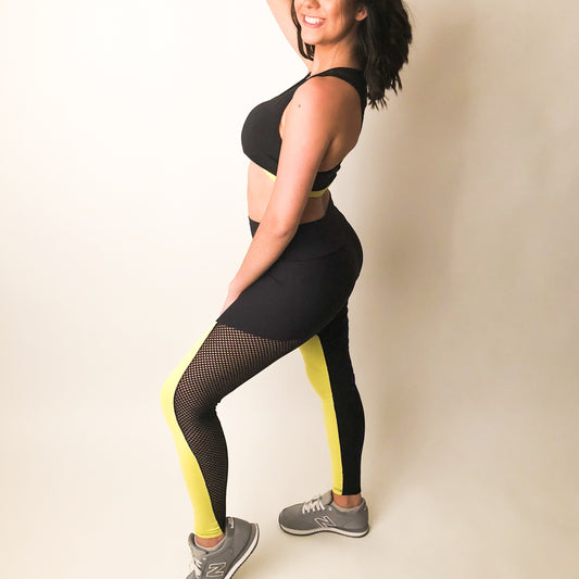 Black and Yellow mesh leggings